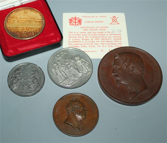 Commemorative medals, inc 1831 London Bridge (Wyon) & Coronation (Ingram), 1973 London Bridge, large Napoleon III, etc  (14)